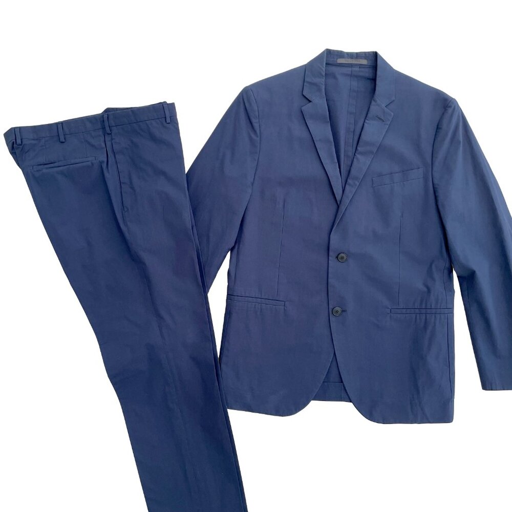 Valentino Cotton Classic 2-Piece Suit Pants & Blazer Jacket - Navy Blue | 50 40